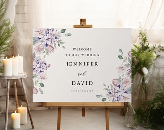 Wedding Welcome Sign Purple floral wedding decoration, lilac lavender floral welcome to our wedding sign yard sign