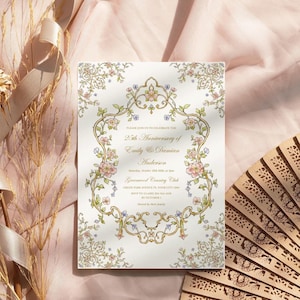 Floral Anniversary invitation 20th 30th 40th 50th wedding anniversary invite, Vintage Victorian classic anniversary party Invite