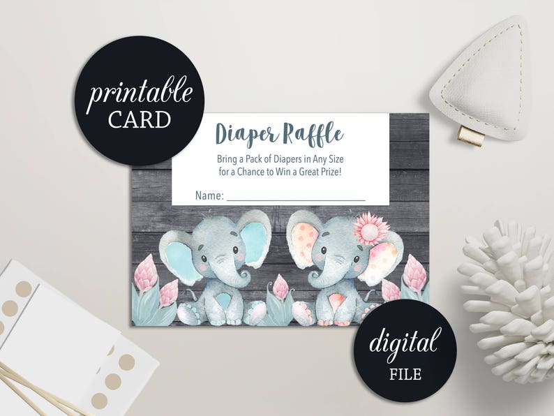 Diaper Raffle Twins Baby Shower Game Elephant Diaper Raffle Etsy