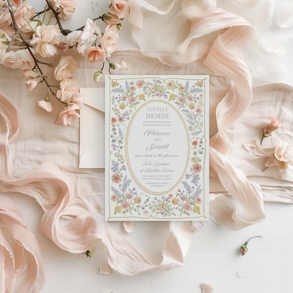 Floral Couples Shower Invitation: Love in Bloom, Spring Summer Garden Party Invite (Editable Template)