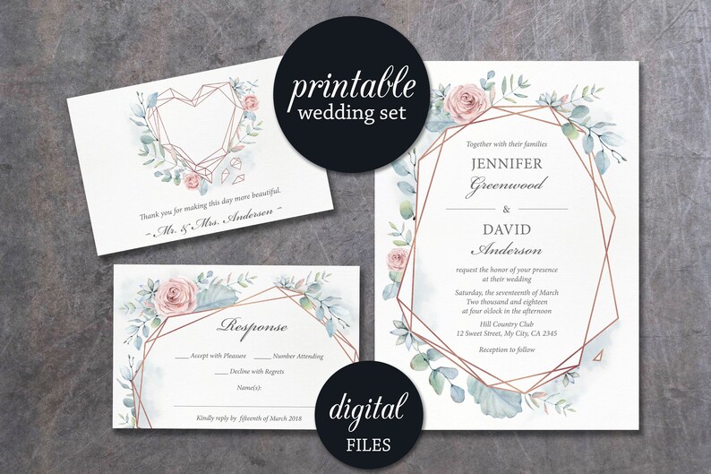 Wedding Program Printable Pink dusty blue floral Wedding Ceremony Program card Printable Program Wedding Schedule