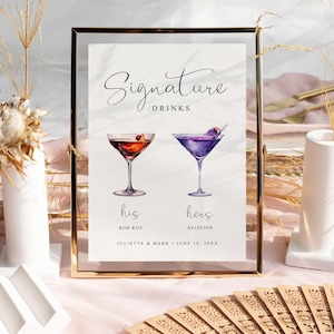 Wedding Signature Drinks Sign Template, Minimalist Drink Menu, Signature Cocktails sign His and her drink sign Wedding bar menu
