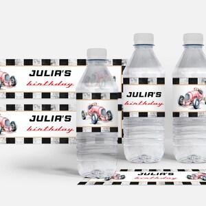 Pink Race Car Birthday Water Bottle Labels Template Girl Baby Shower ...