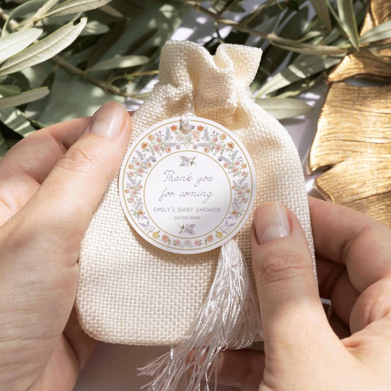 Floral Thank you tags, Bloom shower favor tag, Pastel Wildflower Bridal shower decor image 1