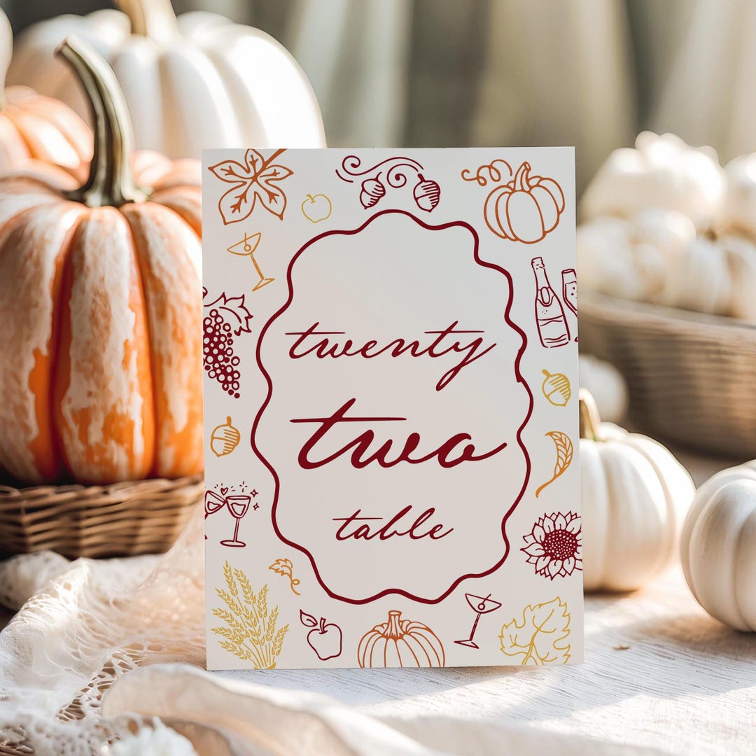 Fall Table Sign Fall Table Numbers, Hand Drawn Doodle Autumn Wedding Sign, Fall ...