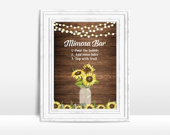 Sunflower Mimosa Bar Sign Printable, Rustic Wedding Mimosa Table Sign, Baby shower Mimosa, Rustic Bridal shower Mimosa bar party decor