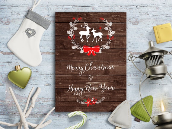Rustic Christmas Card Printable Happy Holidays Card Digital | Etsy