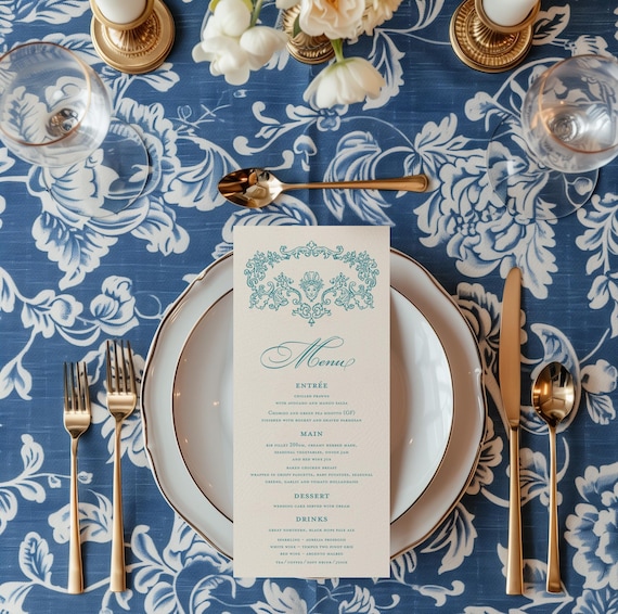 Baroque Wedding Menu Place Card Template, Regency Era, Victorian