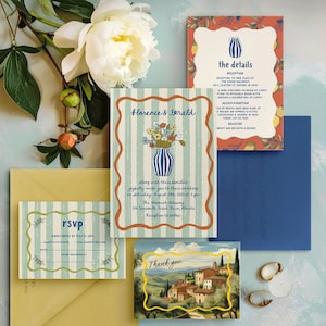 Italian wedding invitation suite Hand drawn Mediterranean Olive Lemon wedding invite set, Handwritten Tuscany wedding invite