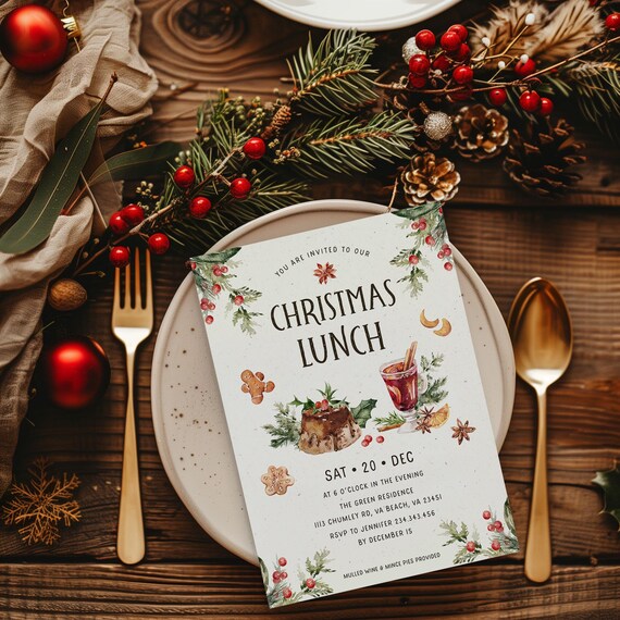 Plantilla Imprimible De Invitación A La Cena Navideña