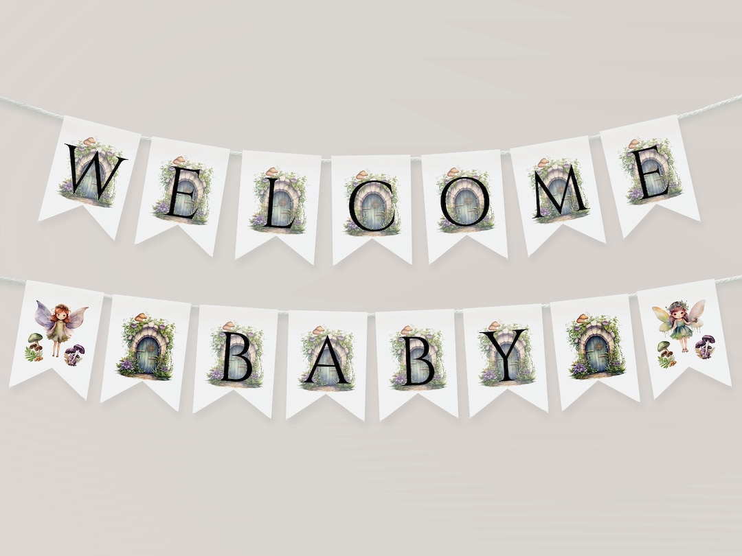 Fairy Baby Shower Banner Garden Fairy Party Welcome Baby Garland ...