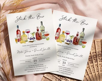 Stock the bar invitation template, Co ed Couples Wedding shower invite, Editable Template
