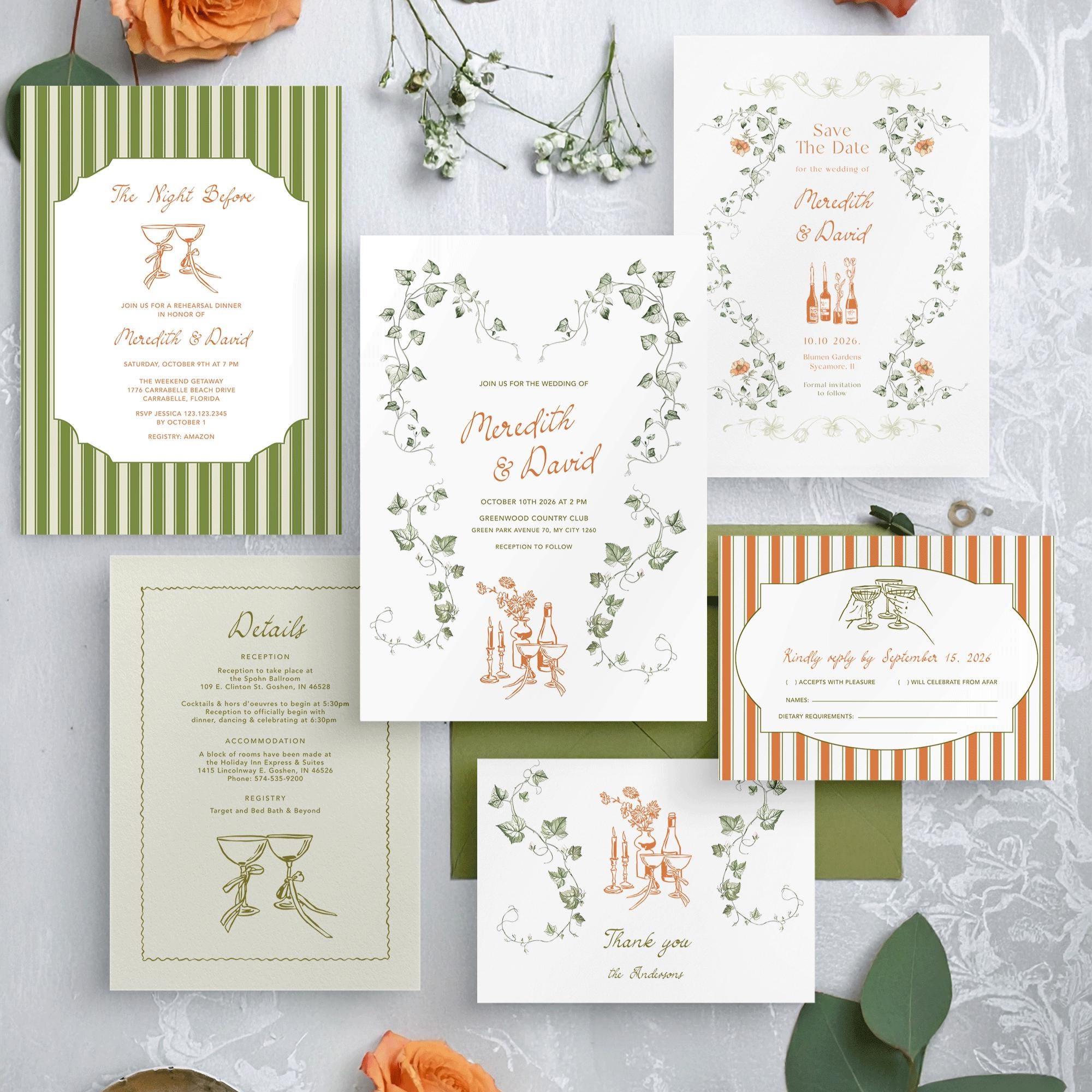 その他 Invitation Whimsical Garden Wedding Invitation Suite: Orange Green Botanical