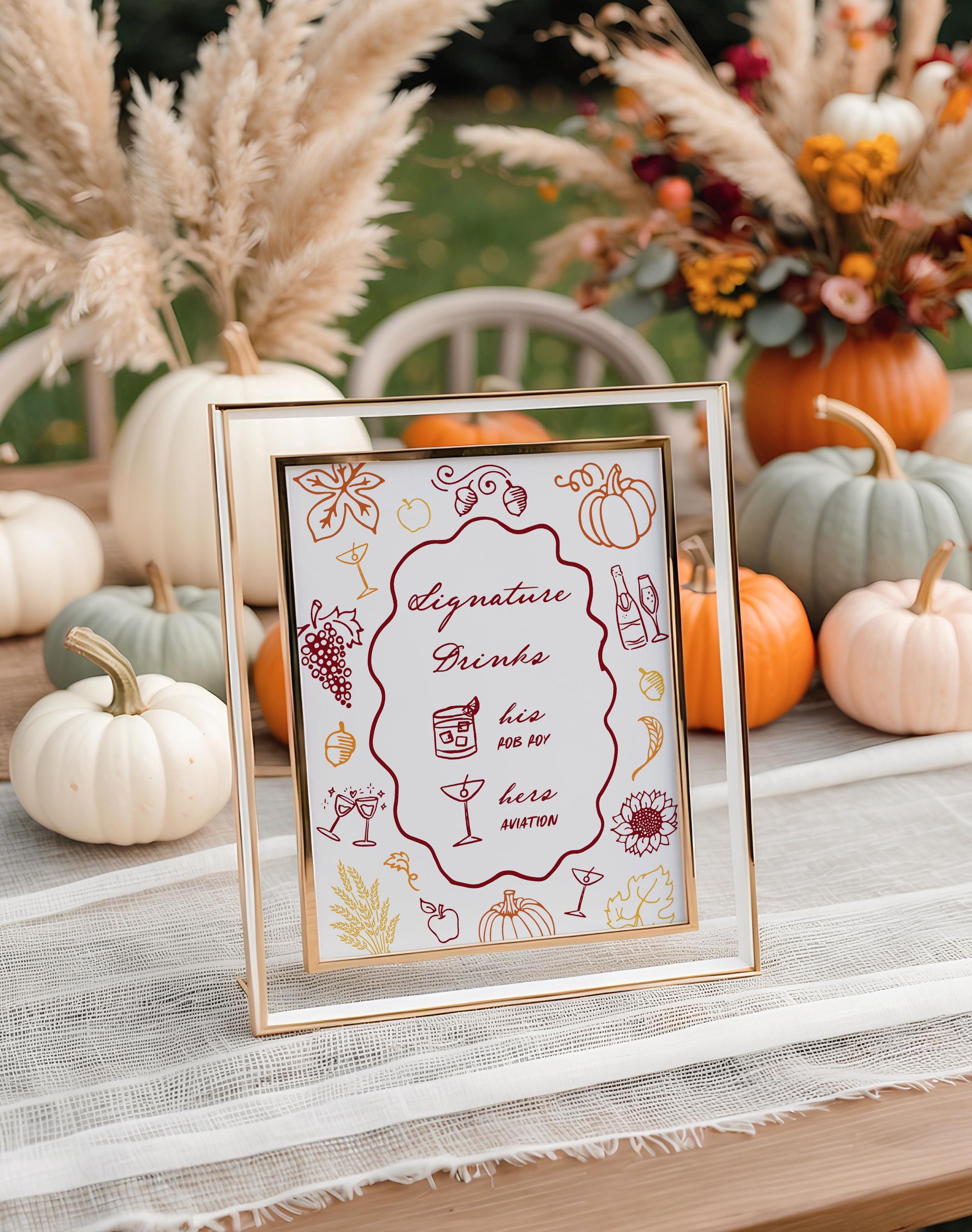 Fall Table Numbers Fall Table Numbers, Hand Drawn Doodle Autumn Wedding Sign, Fall ...