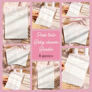 Pacote de jogos de chá de bebê de toile rosa Pacote de jogos de chinoiserie para meninas, decoração de chá de bebê vintage floral rosa Toile de jouy