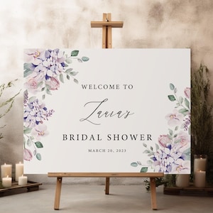 Lavender welcome Sign bridal shower editable template pink purple floral bridal shower welcome sign, floral bridal party decoration