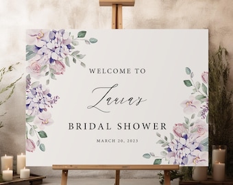 Lavender welcome Sign bridal shower editable template pink purple floral bridal shower welcome sign, floral bridal party decoration