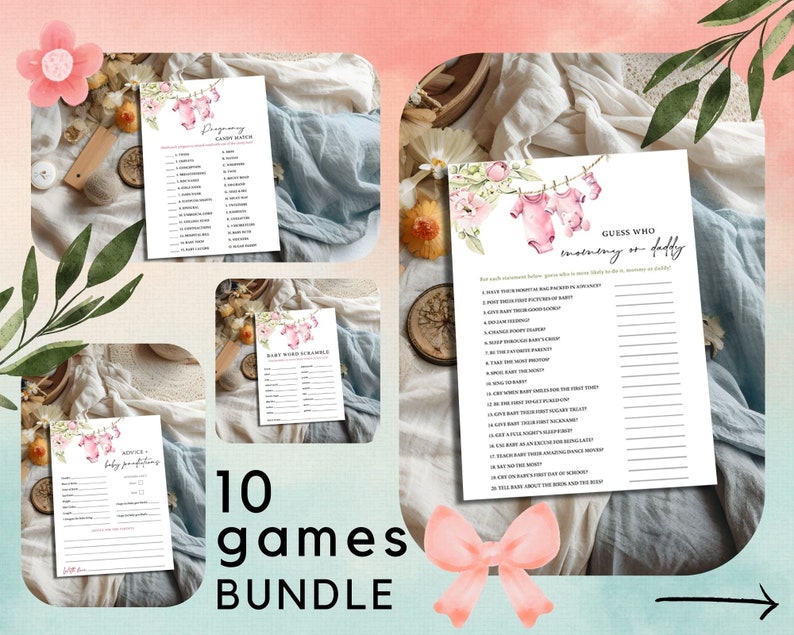 Baby Wishes Card Girl Baby Shower Game Pink Baby Clothes Baby Shower