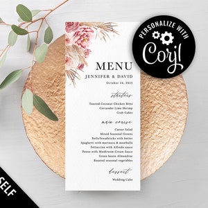 Pampas wedding invitation boho tropical wedding invite printable, Spring summer pink floral Beach wedding invitation suite image 9