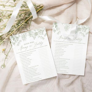 Juego de baby shower con estampado de toile verde salvia: Mamá o Papá (imprimible)