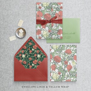 Blumen Umschlag Liner und Pergamentverpackung zum Ausdrucken für Art Nouveau Hochzeit Thema, William Morris Vintage Garten botanische Umschlageinlage