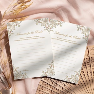 Recuerdos para la novia, juego de despedida de soltera de estilo victoriano, juego de despedida de soltera con motivos florales vintage, tarjeta de recuerdo nupcial