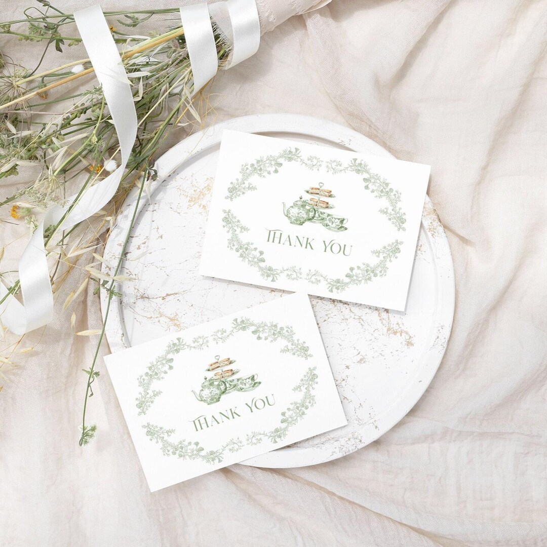 Green Tea Party Thank You Card Template: Baby/bridal Shower/birthday ...