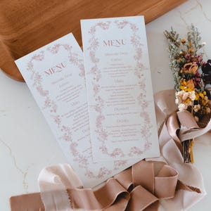 Chinoiserie Hochzeit Menükarte: Rosa Toile Baby/Brautparty Dekor, Geburtstagsmenükarte Vorlage