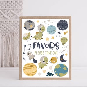 Space Dinosaur favors sign Astronaut dinosaur baby shower decoration Galaxy, Planets outer space baby shower favors sign decoration