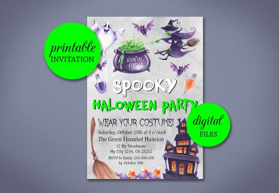 kids halloween invitation halloween party invite haunted etsy