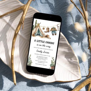 Little cowboy baby shower invitation boy Wild west baby shower invite electronic, Western rodeo baby clothes baby shower evite