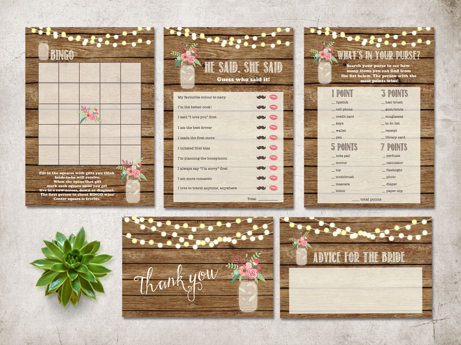 Bridal Shower Games Printable Rustic wedding Shower Games Etsy