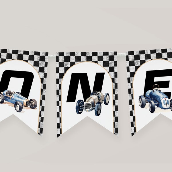 Race car High chair banner Boy 1st birthday banner Race car First Birthday decor Garland Bunting flags Vintage racing car Fast ONE banner