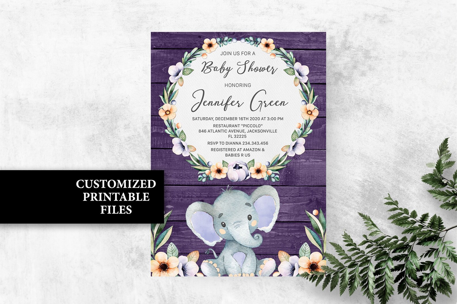 Elephant Diaper Raffle Card Printable Rustic Girl Jungle | Etsy