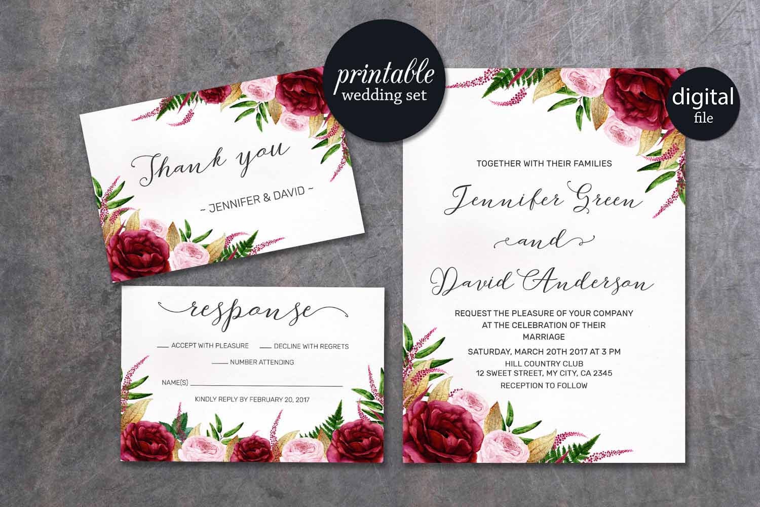 Red Floral Wedding Invitations 3