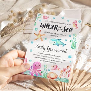 Under The Sea baby shower invitation Ocean creatures girl or boy under the sea invitation, Shark baby shower invite