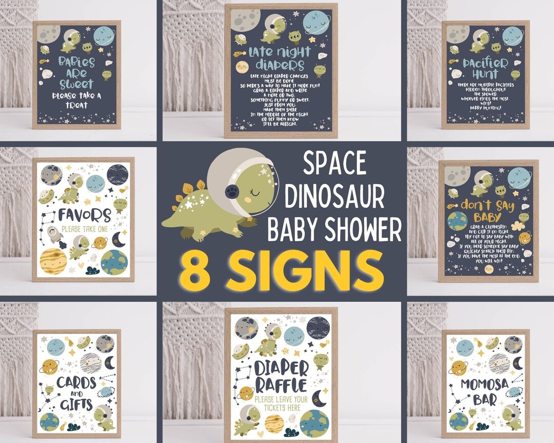 Space Dinosaur Baby Shower Signs Bundle Astronaut Baby Shower Games