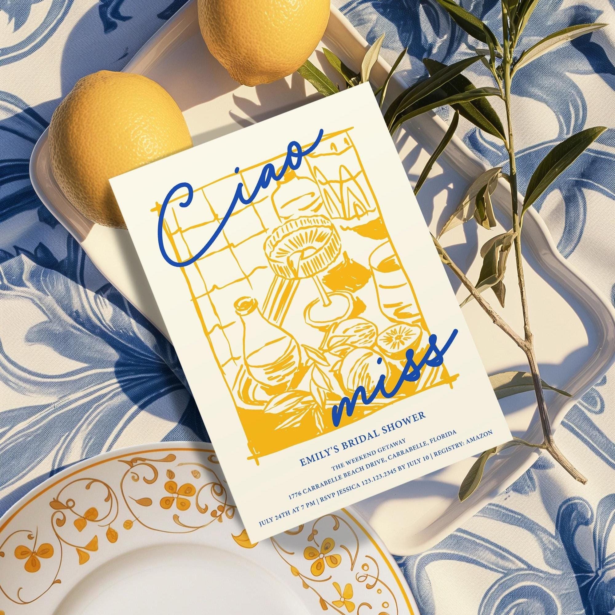 Ciao Miss Bridal Shower Invitation: Italian Summer Lemons Amalfi 