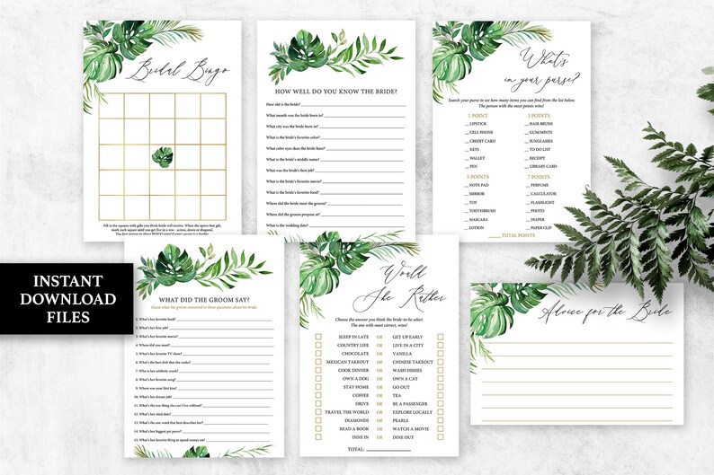 What did the groom say tropical bridal shower game Greenery bridal games palm leaf monstera bachelorette games printable image 3