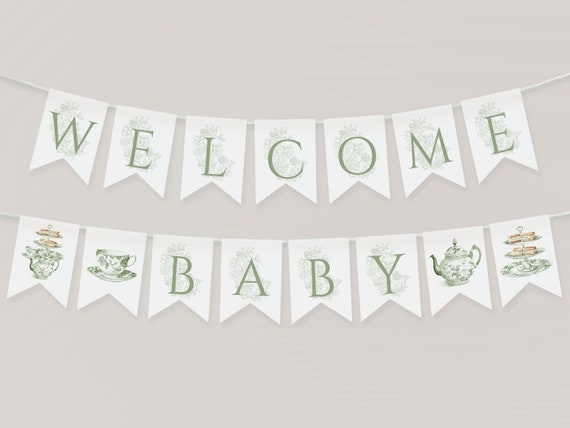 Babyparty-Banner „Bodysuit“ In Grün & Gold – Vorbespannte Girlande Für Geschlechtsoffenbarung & Deko (2 M)