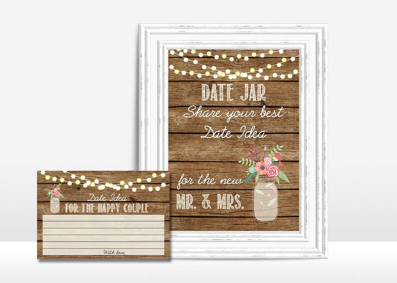 Date Jar Bridal Shower Game Printable Rustic date jar Sign | Etsy