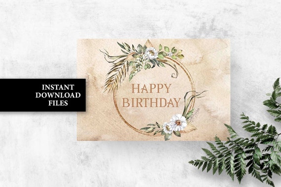 Floral Birthday Card PRINTABLE Boho Flowers Happy Birthday | Etsy