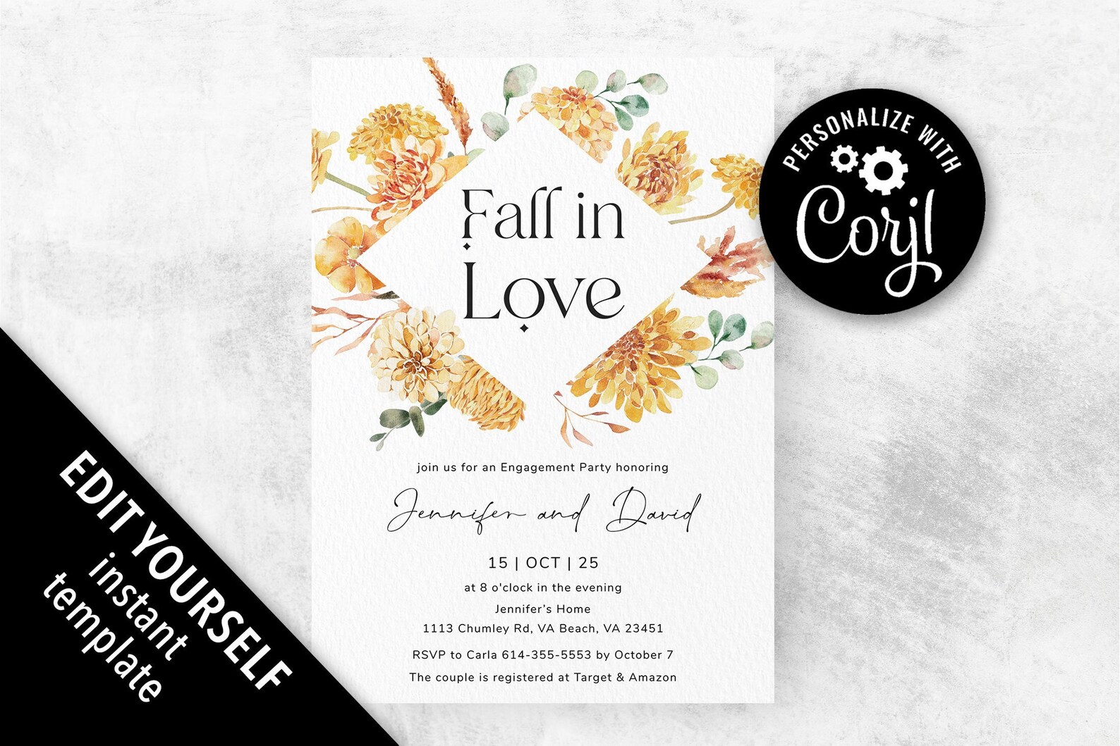 Fall Engagement Party Invitation Fall in Love Engagement Etsy