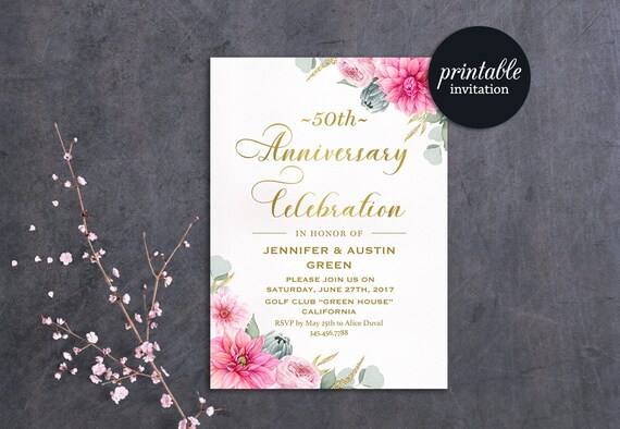Floral Anniversary  Invitation  50th  Wedding  Anniversary  Etsy