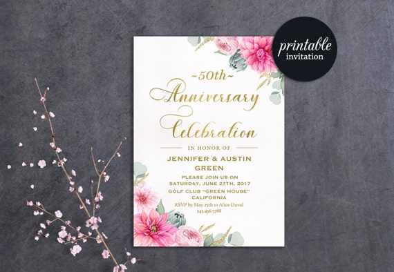 Floral Anniversary  Invitation  50th  Wedding  Anniversary  Etsy