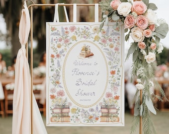 Floral Storybook Bridal Shower Welcome Sign Template Vintage Wildflower Garden Party Next Chapter Decor