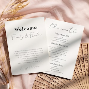 Wedding timeline Minimalist wedding events card Itinerary Modern welcome letter editable wedding schedule printable Order of events