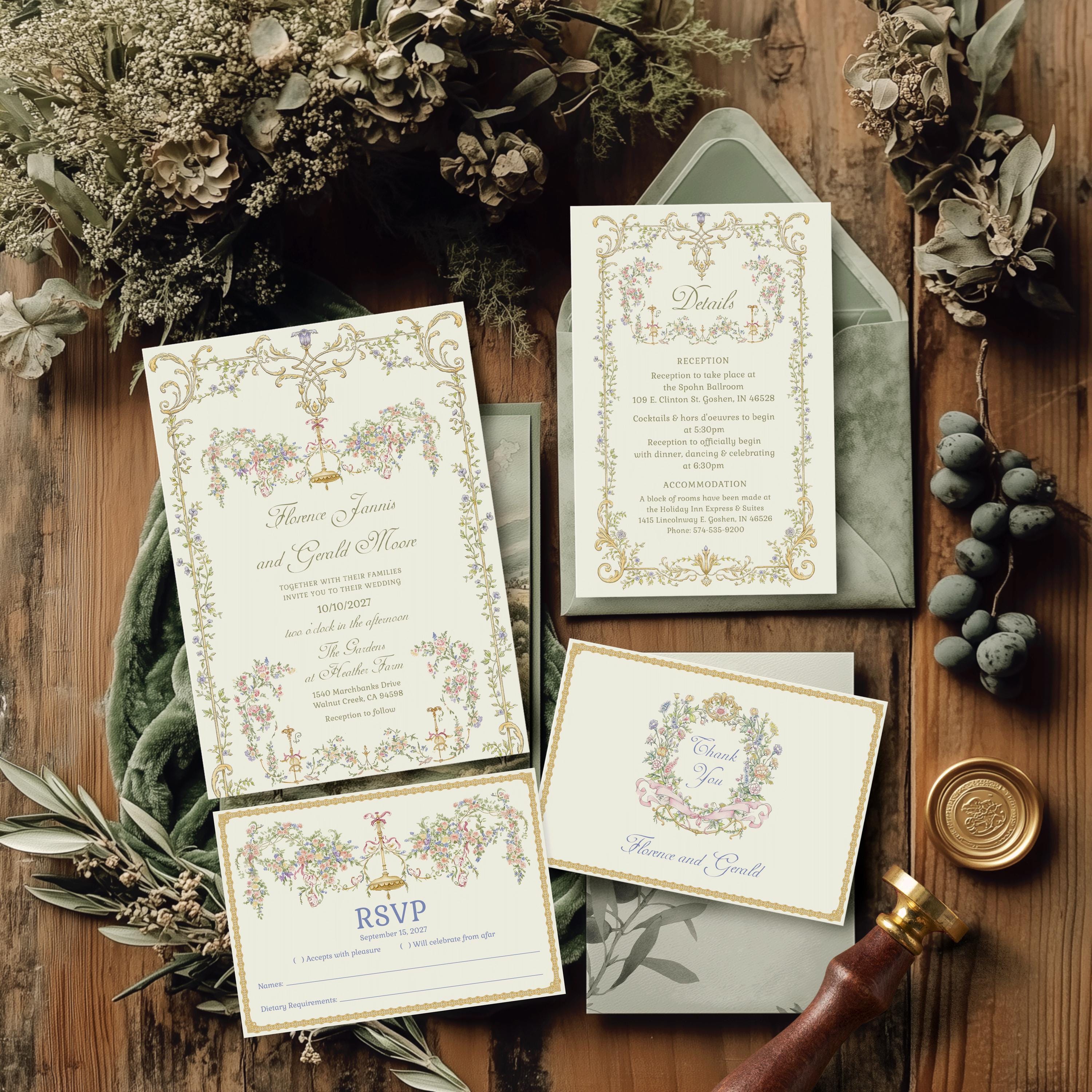 Vintage Floral Wedding Invitation Suite: Baroque Regency Garden