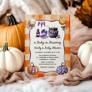 Halloween Baby Shower Invitation: Gender Neutral Spooky Pumpkins, Baby is brewing Invite Template