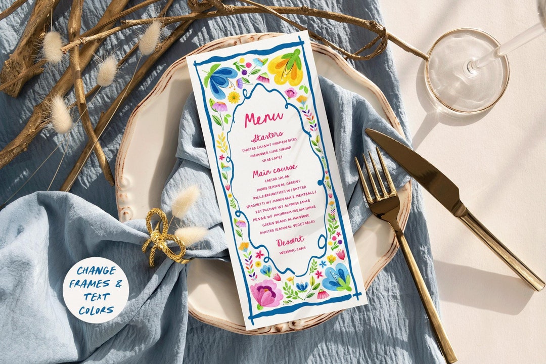 Fiesta Menu Card, Hand Drawn Wedding Menu Whimsical Mexican Floral Bridal Shower Menu, Birthday Party, Handwritten Rehearsal Dinner Menu - Etsy Japan